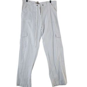 Body Central Linen Pants Womens XL White Straight Leg Slash Pockets‎ Lightweight